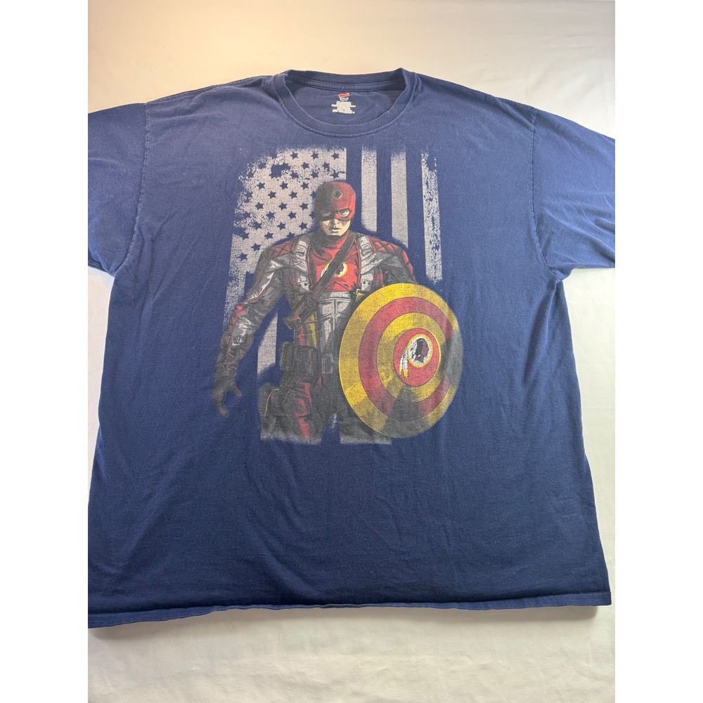 Hanes Washington Redskins Captain America Mashup Graphic T-Shirt Navy Blue 2XL